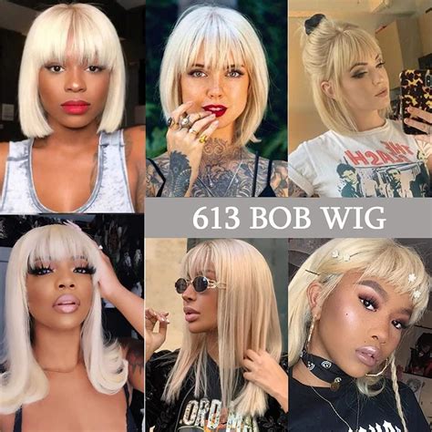 Blonde Bob Wig With Bangs 10 Inch 613 Color Machine Made Short Bob