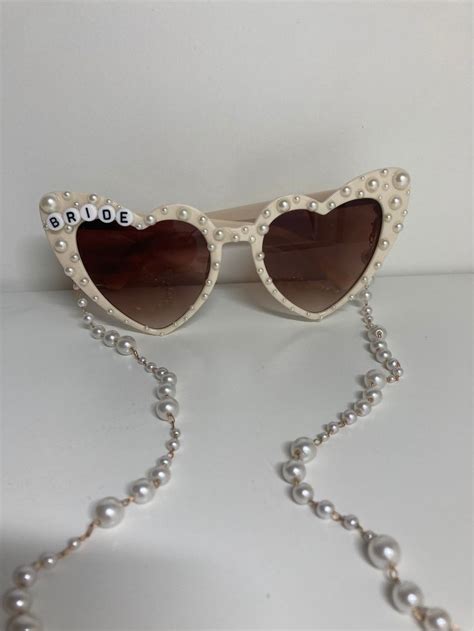 Ivory Heart Pearl Bride To Be Sunglasses Polka Dot Etsy Uk Bride Accessories Pearl Bride