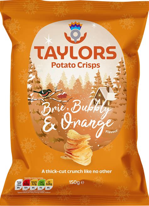 Festive Brie Bubbly And Orange Flavour Potato Crisps Taylors Snacks