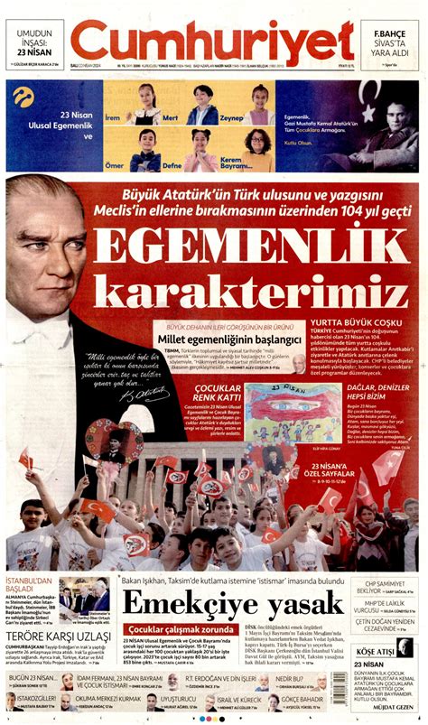 Cumhuriyet Gazetesi Cumhuriyet Manşet Oku Haberler 23 Nisan 2024