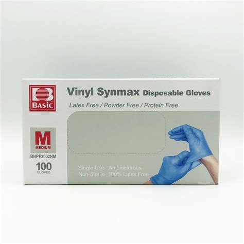 Basic Synmax Vinyl Exam Gloves 100box Medium Latex Free Powder