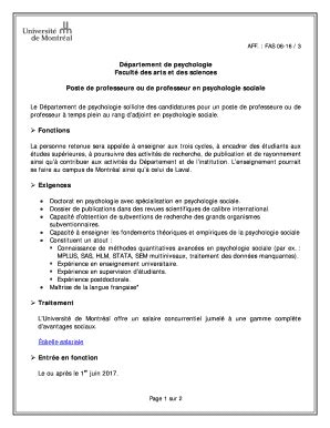 Fillable Online Web Cpa D Partement De Psychologie Facult Des Arts Et