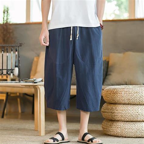 Wuwuqf Beach Pants Flowy Pants Men Capri Pants Baggy Harem Drawstring