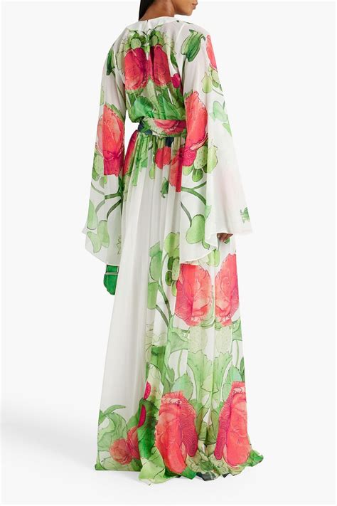 Elie Saab Gathered Floral Print Silk Crepe Gown The Outnet