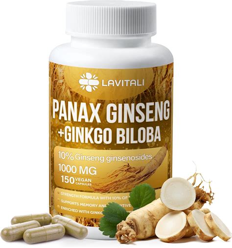 Ginseng And Ginkgo Biloba 150 Cápsulas Vegetales Polvo De Extracto De Raíz De Ginseng Energético