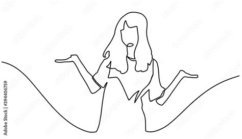 Continuous Line Drawing Of Young Woman Spread Her Hand And Shrugging