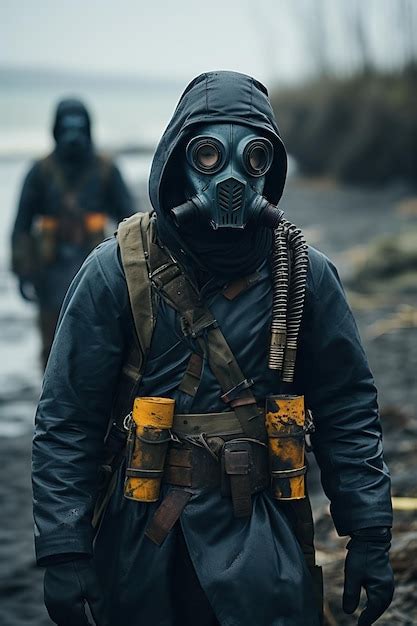 Premium AI Image A Person Wearing A Gas Mask And A Hood