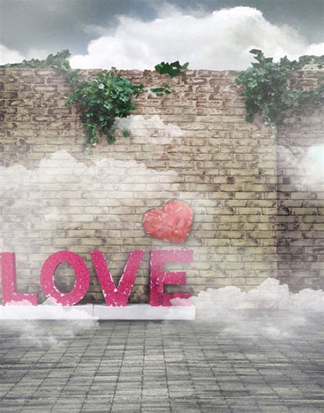 Abphoto Polyester 5x7ft Brick Wall Love Heart Photography Backdrops