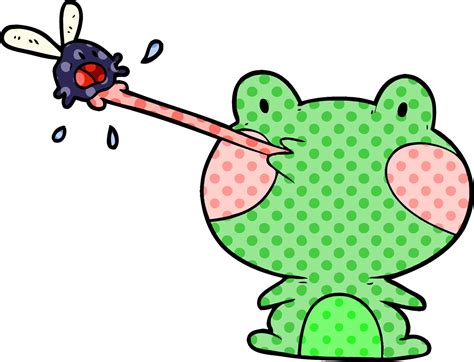 Cute Cartoon Frog Catching Fly With Tongue 12400698 Vector Art At Vecteezy