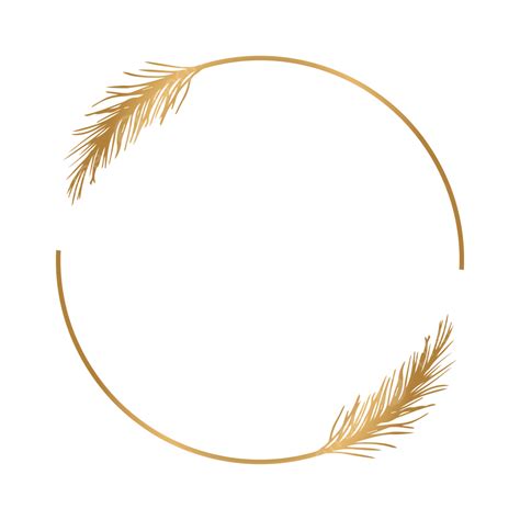 Golden Circle Frame With Luxury Pampas Grass Leaves Ornament Design