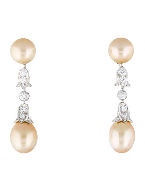 Cartier Platinum South Sea Pearl And Diamond Drop Earrings Earrings