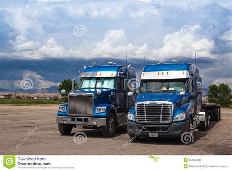 Blue Freightliner Cascadia Truck With Black Plastic Bumper Royalty