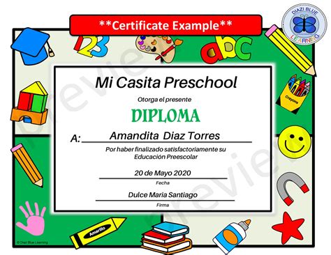 Spanish Preschool Diploma Diploma Preescolar Editable Spanish Diploma