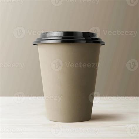 Ai Generated Disposable Blank Coffee Cup On Wooden Table Minimalist