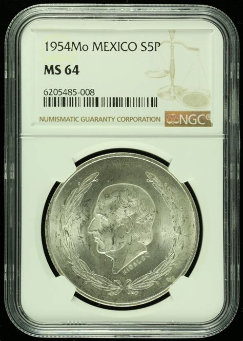 Modern Silver Minors 5 Pesos 1954 Mo NGC MS64 0116733 World