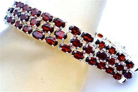 Garnet Tennis Bracelet 3 Row Sterling Silver | Red gemstone jewelry ...