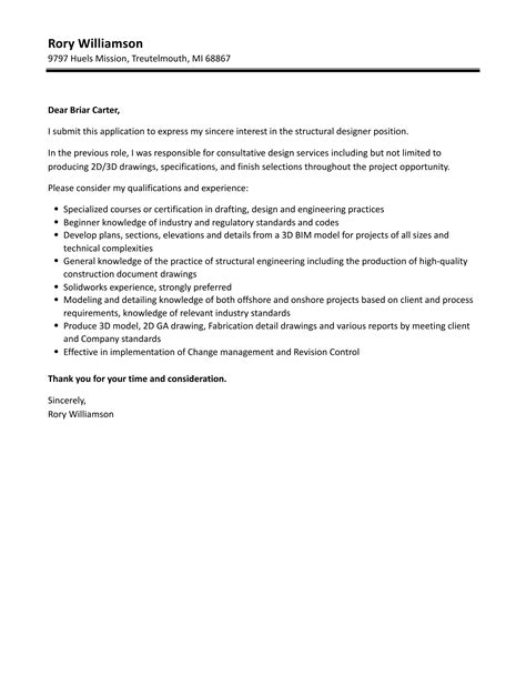 Structural Designer Cover Letter Velvet Jobs