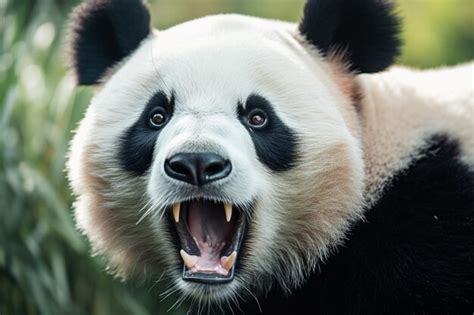 Um Urso Panda Um Rosto Preto E Branco E A Boca Aberta Foto Premium