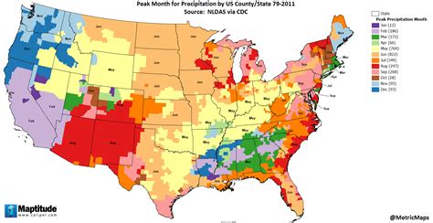 Peak Month For Precipitation By U S County Vivid Maps