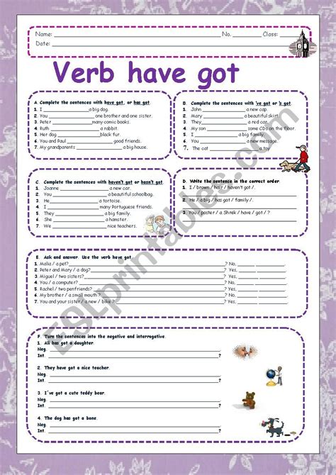 Verb Have Got Esl Worksheet By Spyworld