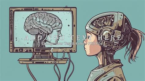 Humanoid With Cybernetic Implants Looking At A Brain On A Computer