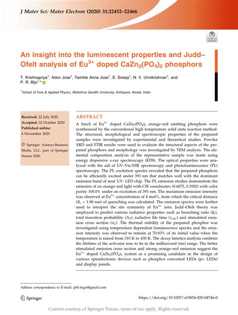 An Insight Into The Luminescent Properties And JuddOfelt Analysis Of