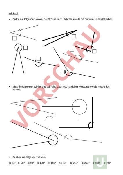 Arbeitsblatt Übung Winkel Messen LU5 Geometrie Winkel