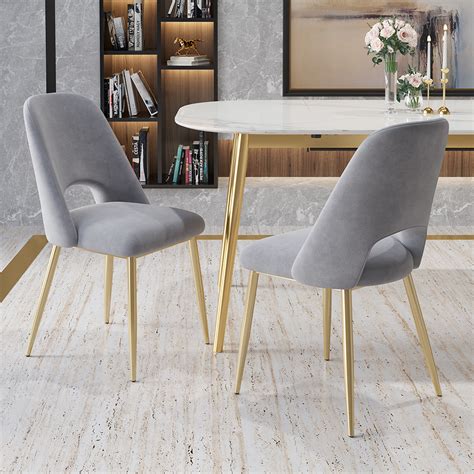 Modern Grey Upholstered Dining Chairs Set Of 2 With Hollow Back