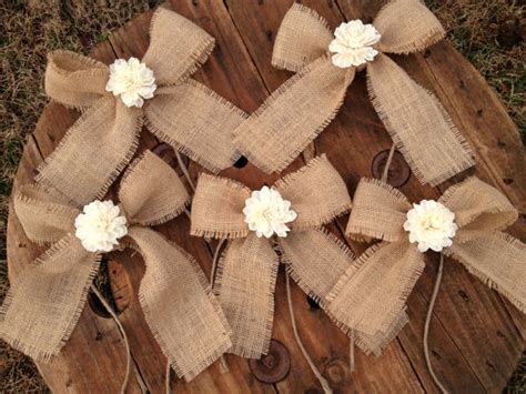 Set Of 5 Sola Flower Burlap Bows Shabby Chic Rustic Wedding Decor