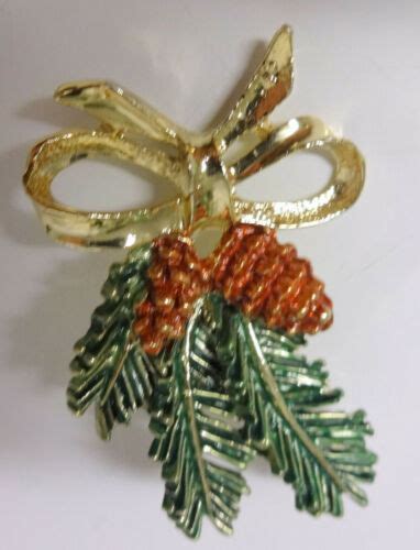 Vintage Signed Gerry S Enamel Gold Tone Christmas Tree Branch Ornate Pin Brooch Ebay