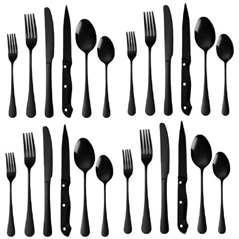 A · Houseware Black Silverware Set For 4 Stainless Steel Flatware 24