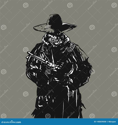 Skull Cowboy Hat Drawing Vector Illustration Cartoondealer