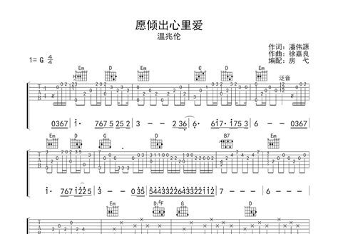 愿倾出心里爱吉他谱温兆伦g调弹唱68专辑版 吉他世界