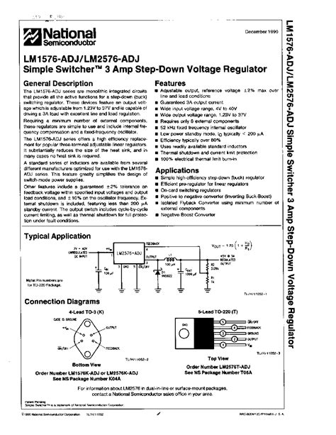 LM2576T ADJ Datasheet 1 14 Pages NSC Simple Switcher 3 Step