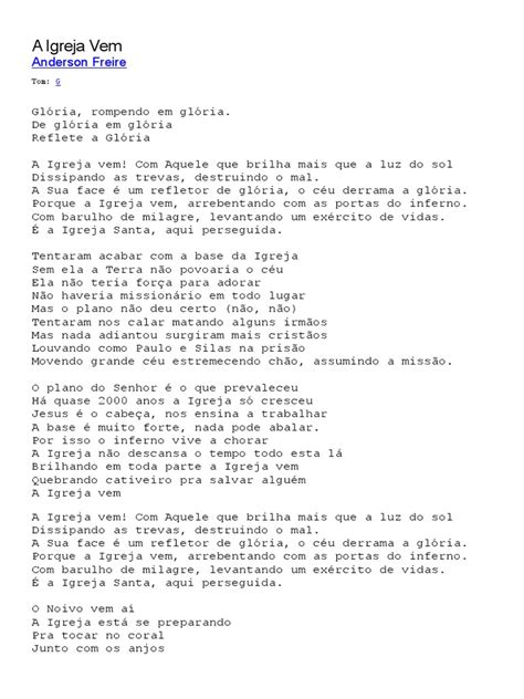 Letra Do Hino A Igreja Vem - A Igreja Vem - Anderson Freire | PDF