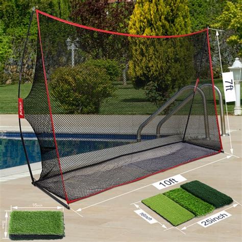 10 x 7 ft. Golf Practice Net with 7-Ply Knotless Netting, Hitting Mat ...