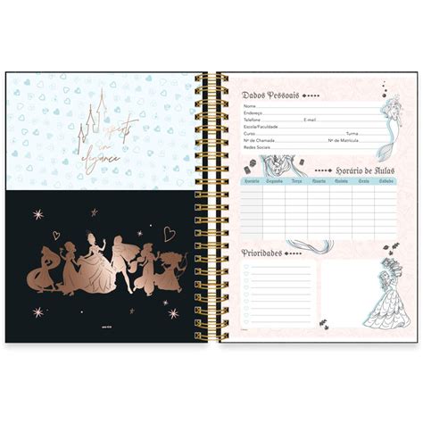 Caderno universitário capa dura 10x1 160 folhas Princesas Premium