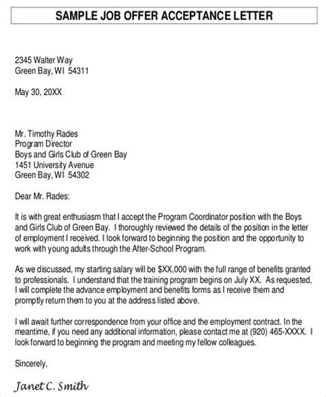 FREE 8+ Sample Formal Acceptance Letter Templates PDF