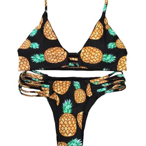 Buy Pineapple Print Bikinis Women Swimsuit Push Up