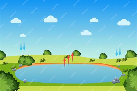 Premium Vector Water Cycle Process With A Pond And Blue Sky