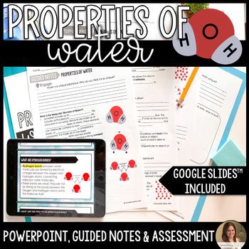 Properties of Water Lesson Guided Notes and Assessment - Editable 