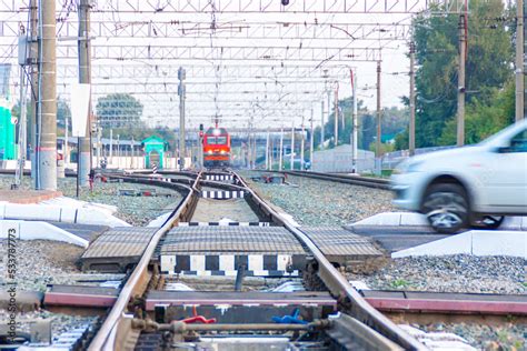 locomotive of Russian railways at station is approaching a railway ...