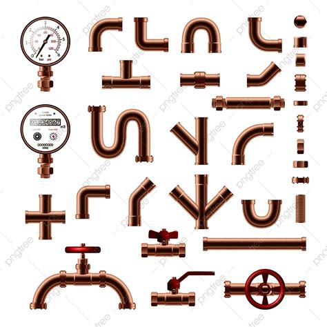 Pipeliner Clipart Vector Realistic Set Of Copper Pipeline Details