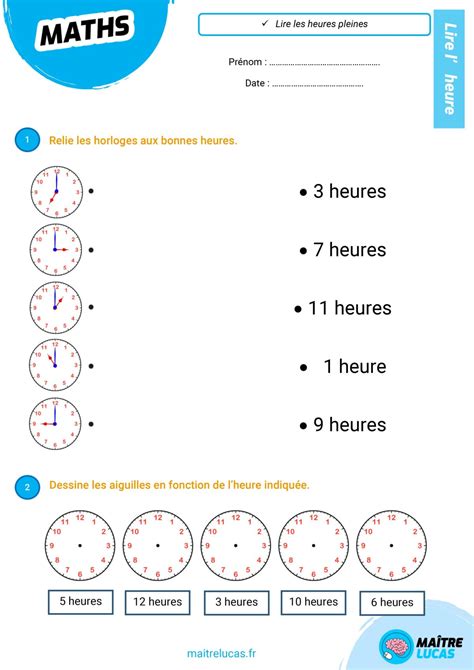 Exercices Les Heures Pleines Pour L Ves De Cp Ma Tre Lucas