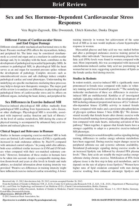 Sex And Sex Hormonedependent Cardiovascular Stress Responses