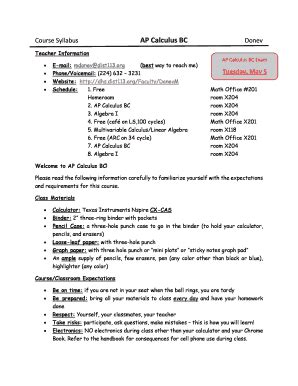 Fillable Online Dhs Dist113 AP Calculus BC Dhs Dist113 Fax Email