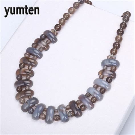 Yumten Gray Agate Big Necklace Natural Stone Crystal Women Fashion