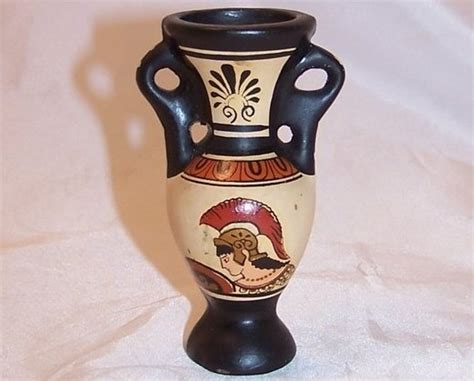 Double Handled Greek Urn With Warrior Handmade And Painted