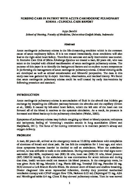 Nursing Care In Patient With Acute Cardiogenic Pulmonary Edema