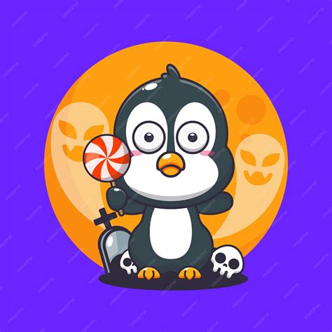 Premium Vector Cute Penguin Scared By Ghost In Halloween Day